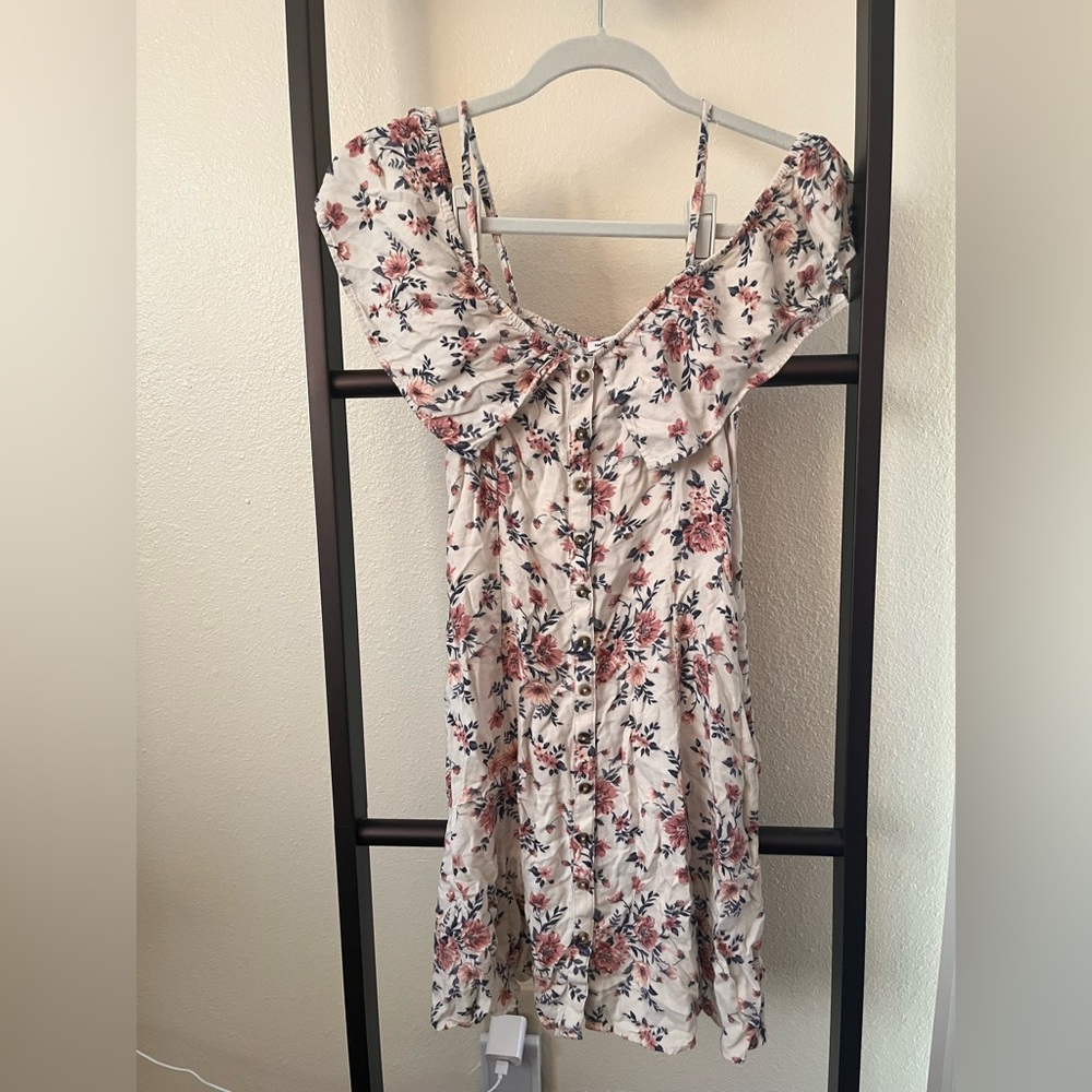 American Eagle Outfitters White Mini Dress with Pink Floral Print